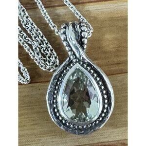 Sterling Silver Green Amethyst Prasiolite Teardrop Pendant Necklace 18” Isreal